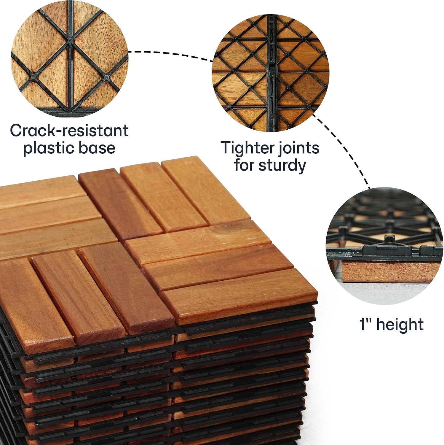 Wood Interlocking Deck Tiles – 12″X12″ Indoor & Outdoor Flooring Tiles for Balco