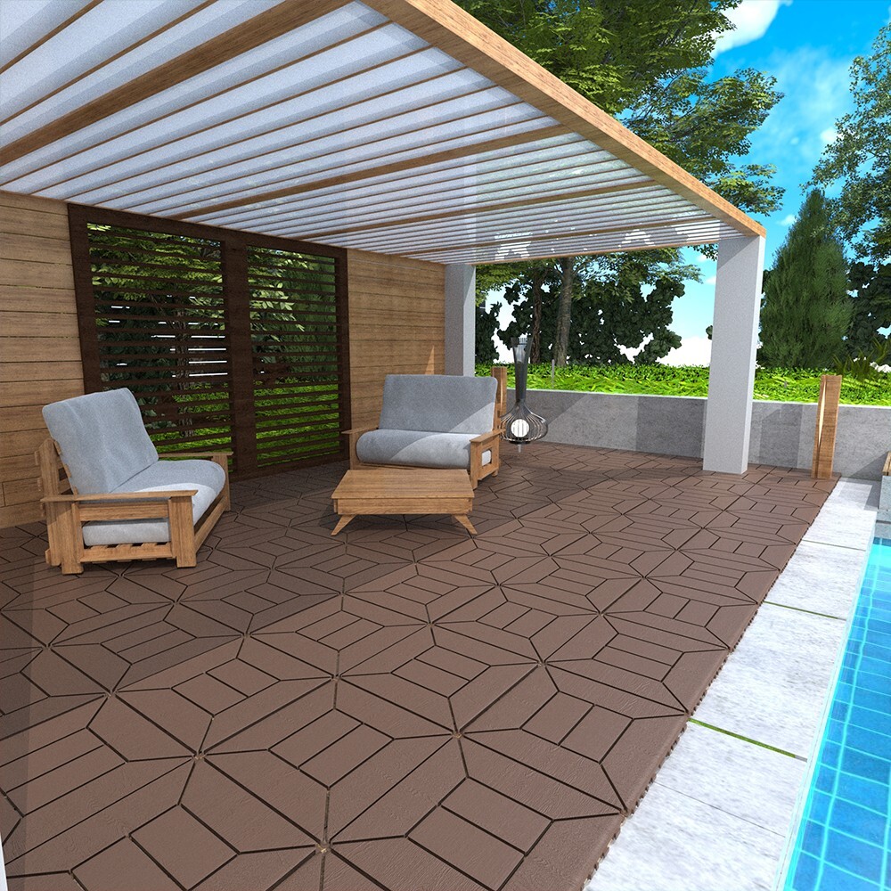 12″ Patio Deck Tiles, DIY Module Interlocking Tiles Floor Tile, 44pcs, Red Brown