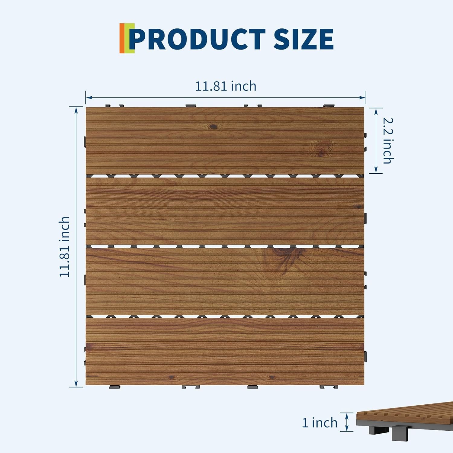 22 PCS 11.81″x11.81″ Acacia Wood Deck Tiles Interlocking Floor Tiles Waterproof