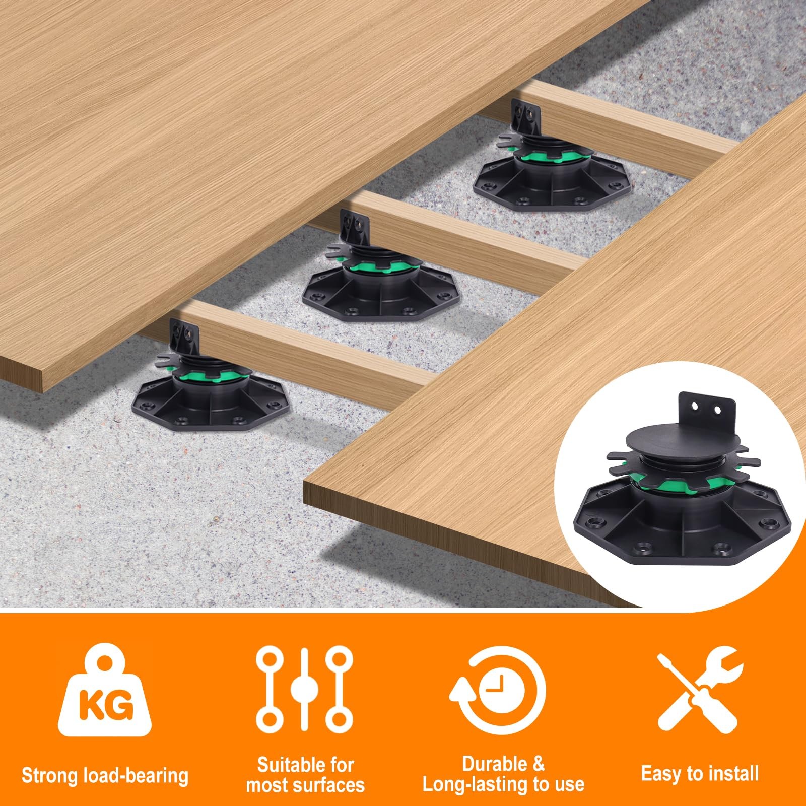 Adjustable Deck Support Pedestal with Fastener Ring, 24Pack Deck Foundation S…