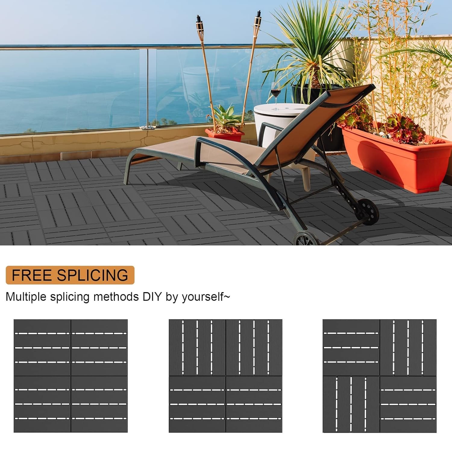 Plastic Interlocking Deck Tiles Waterproof Patio Balcony Flooring 27pcs 12×12