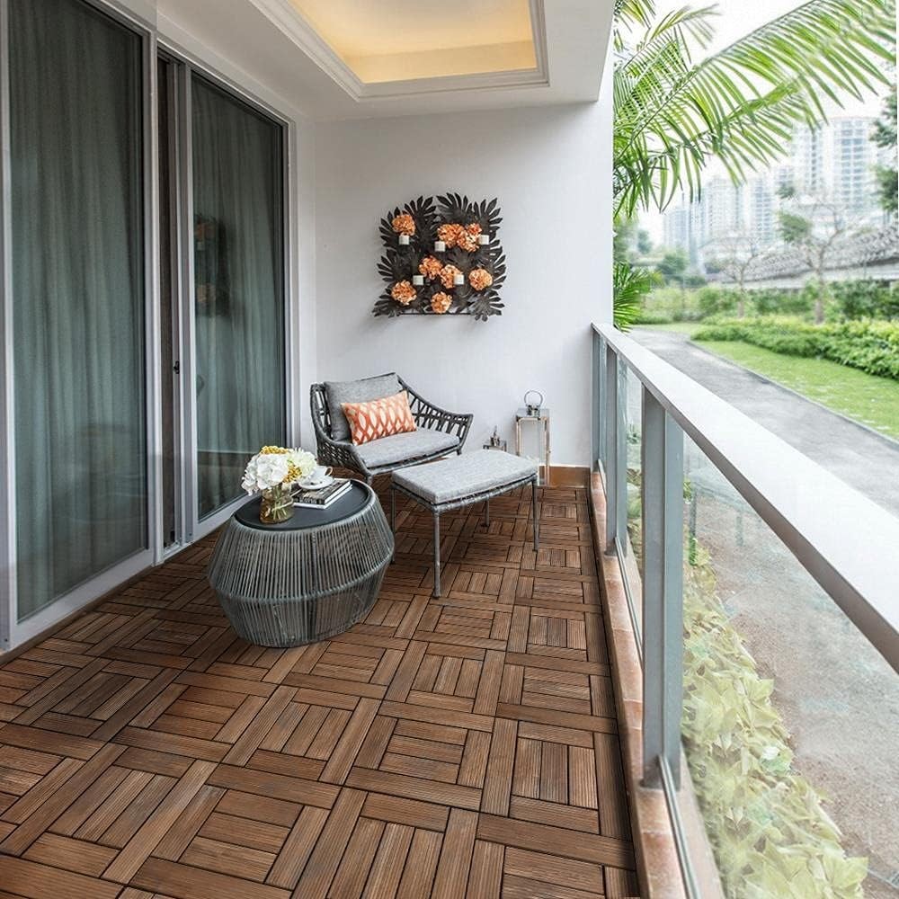 27PCS Interlocking Deck Tiles 12×12 Patio Flooring Brown Wood Slats