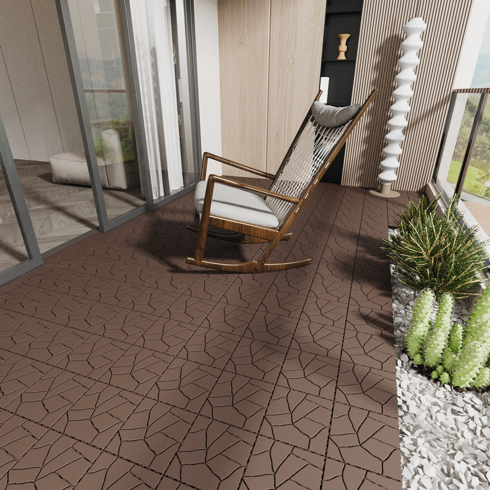 44Pcs Interlocking Patio Deck Tiles Plastic Floor Tile 12×12 in Porch Poolside