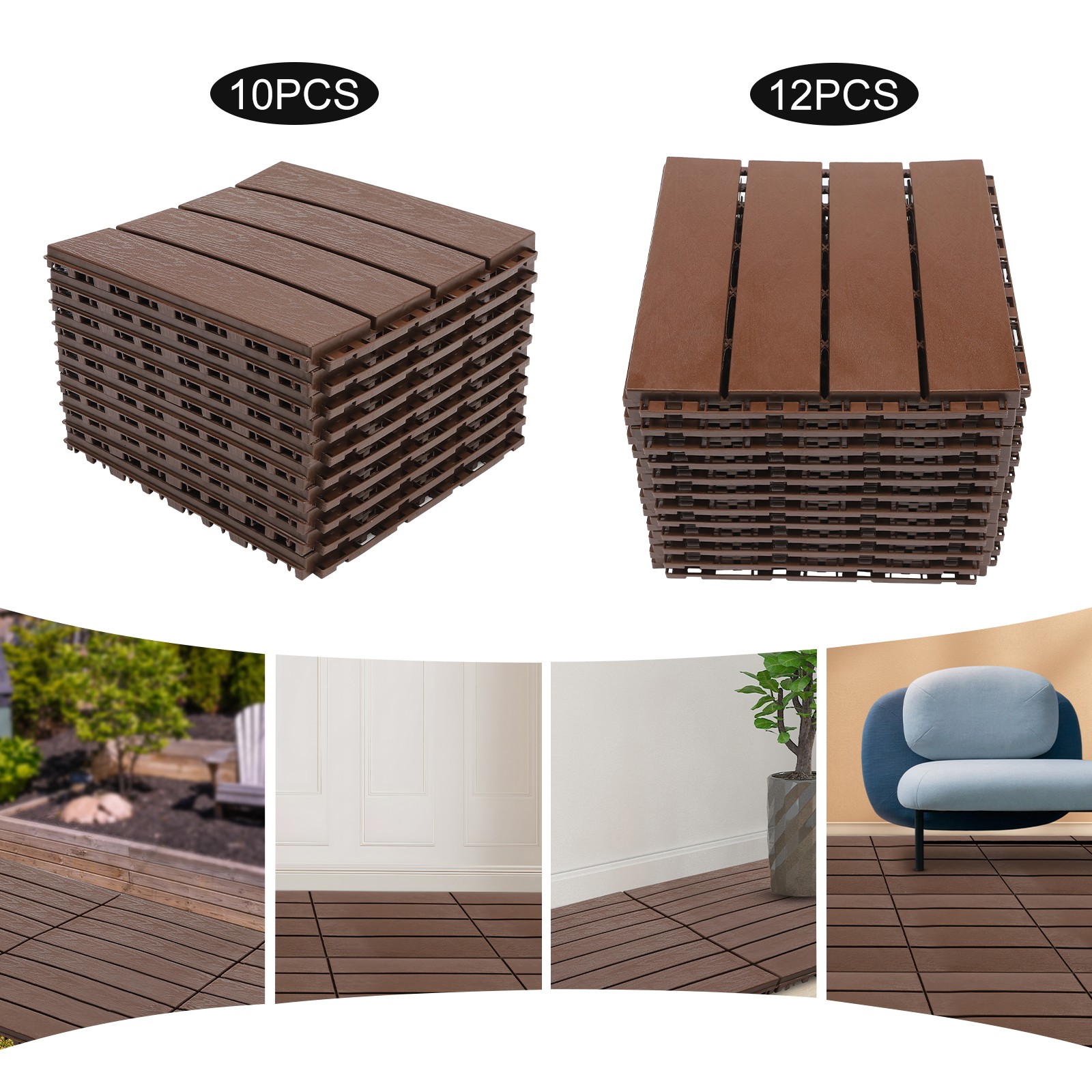 12” Outdoor Living Patio Deck Tiles, Plastic Outdoor Flooring Interlocking