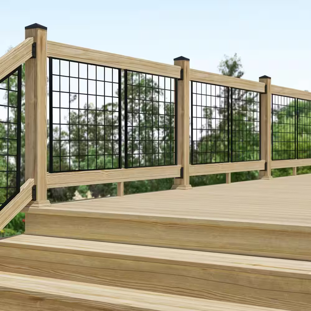 2 In. H X 72 In. W Pressure-Treated Natural Pine Rails with Black Brackets Horiz