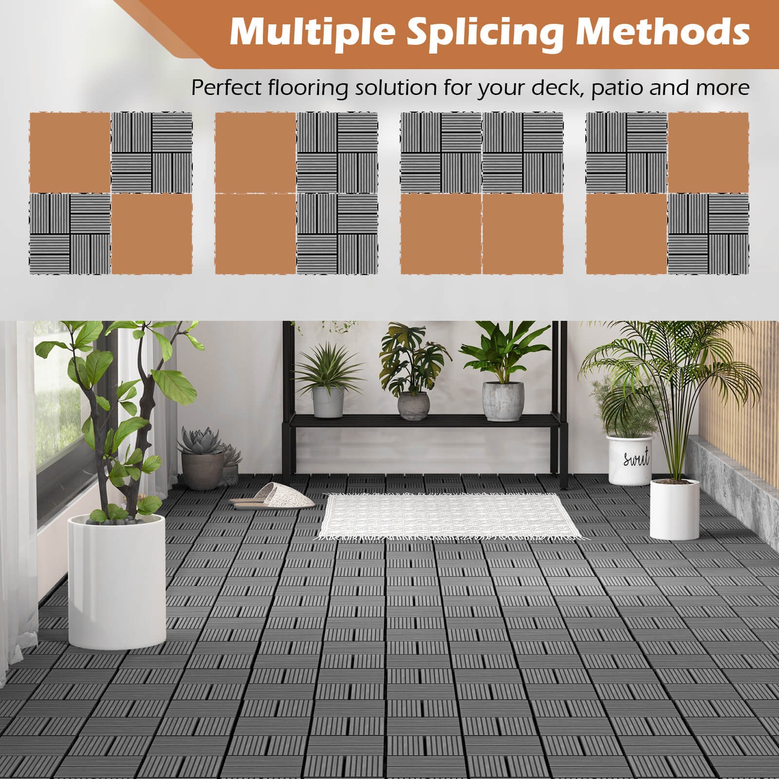 36PCS 12″ x 12″ Interlocking Deck Tiles Waterproof All Weather Flooring Covering