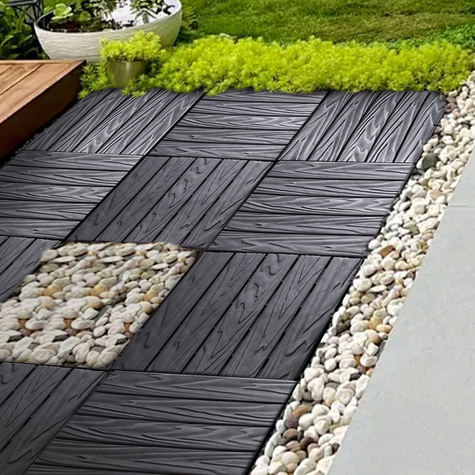 68-Pack 11.42″x11.42″ Plastic Interlocking Deck Tiles 61.60 Sq.Ft