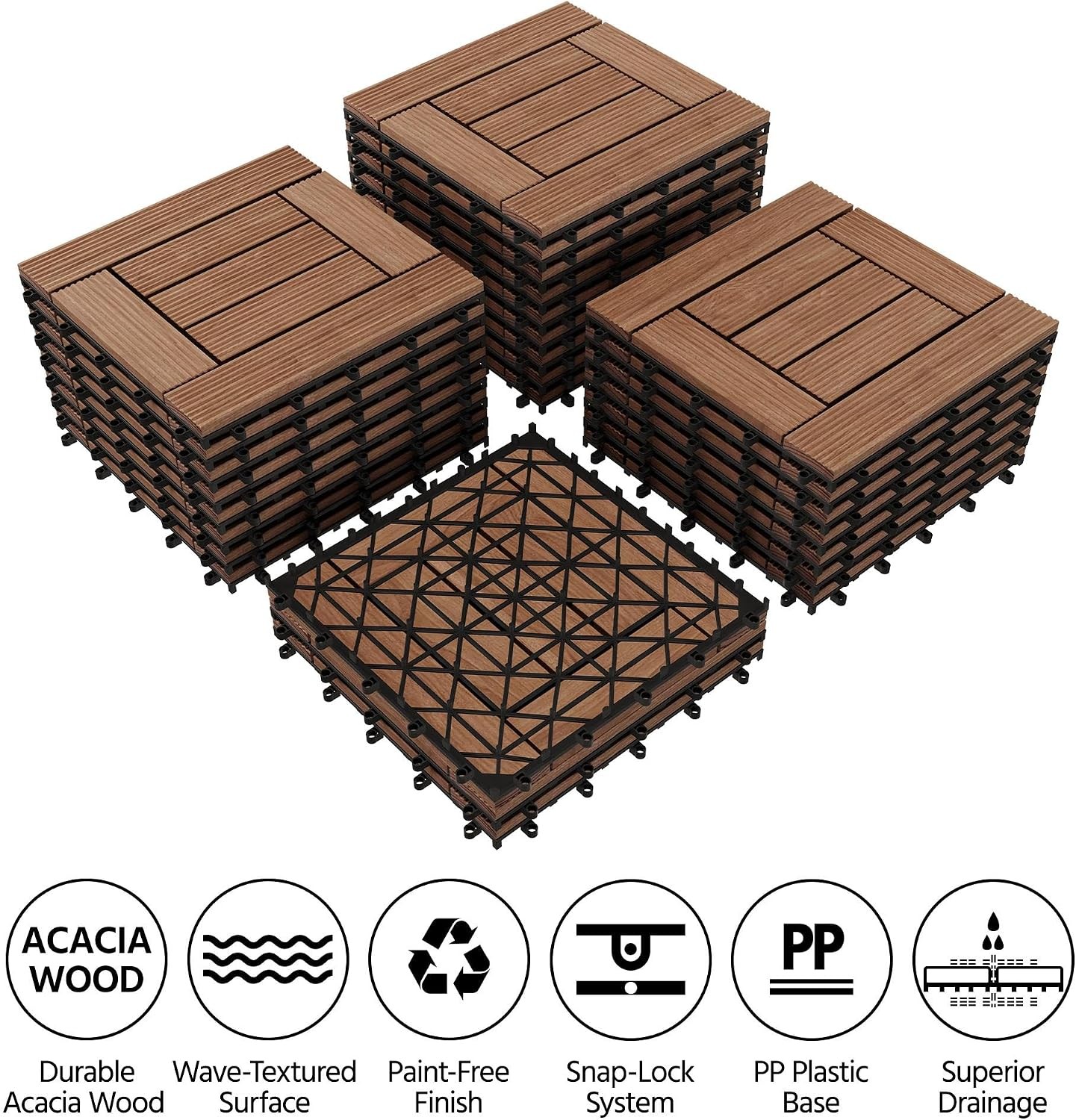 27PCS Patio Floor Tiles Outdoor Interlocking Deck 12 x 12in,Brown | Outdoor Floo