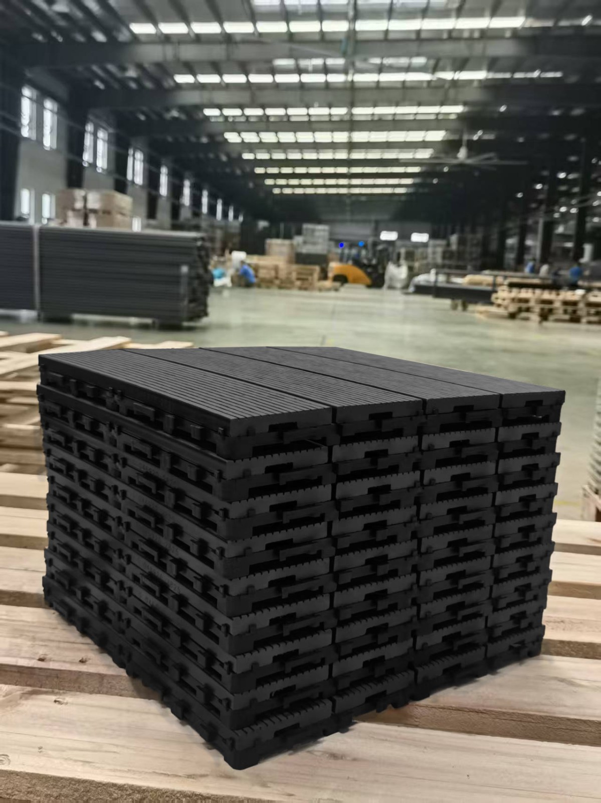 (Pack of 9) 8.7 sq. ft Black Interlocking DIY Wood-Plastic Composite Deck Tiles